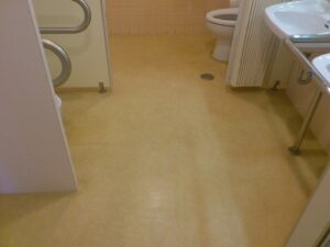 東京都　八王子市　公共施設　トイレ（便所）床清掃ワックス塗布仕上げ