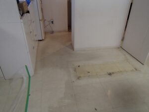 東京都渋谷区　美容系店舗　床面移動跡の剥離洗浄ワックス塗布作業